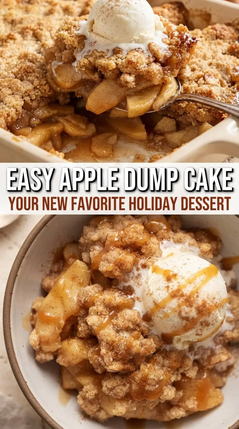 Apple Dump Cake preparation steps with layered cake mix topping