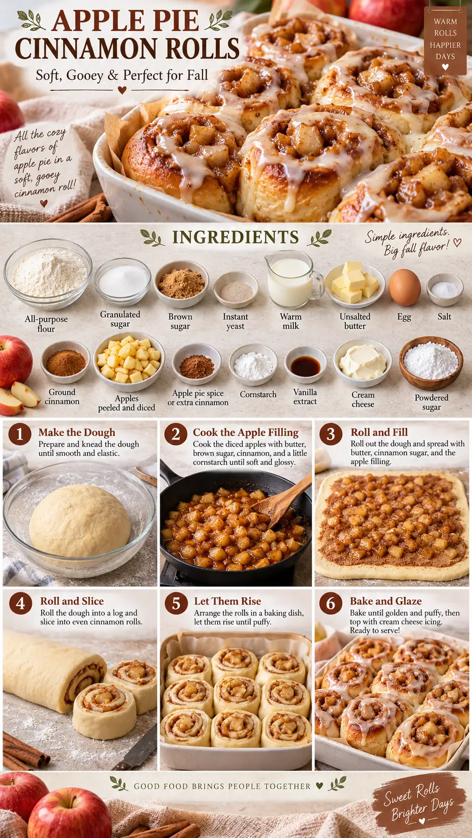 Apple Pie Cinnamon Rolls preparation steps with apple filling