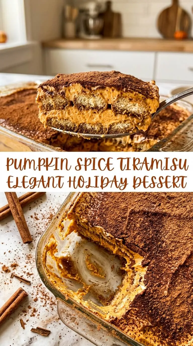 Creamy Pumpkin Spice Tiramisu with cocoa dusting