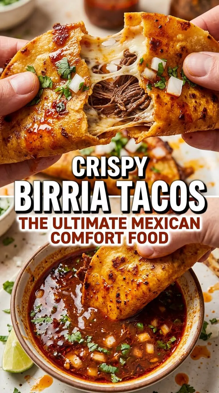 Crispy Birria Tacos preparation steps with beef and consome