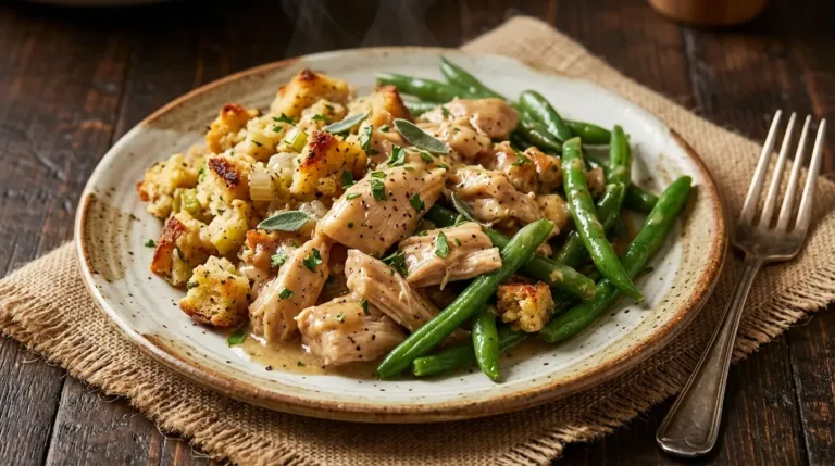 Crockpot Chicken and Stuffing with Green Beans