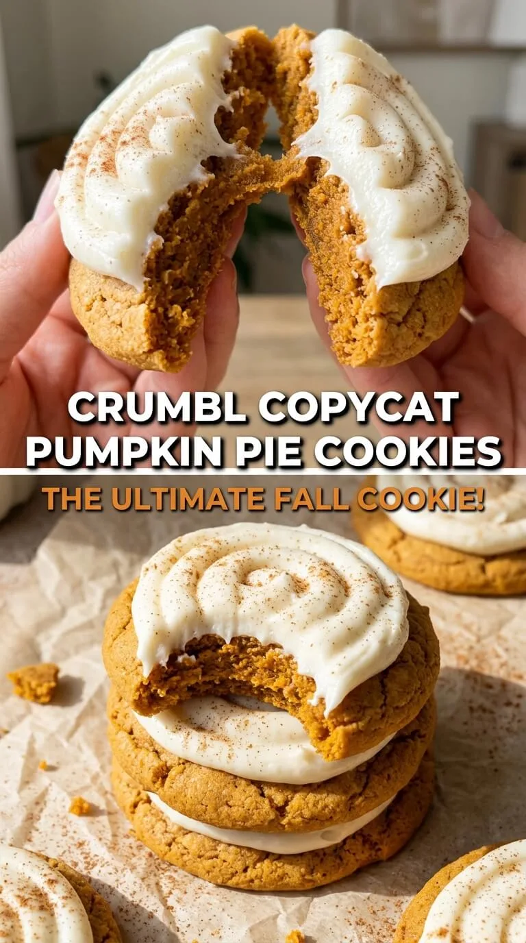 Crumbl Copycat Pumpkin Pie Cookies topped with cinnamon cream cheese frosting