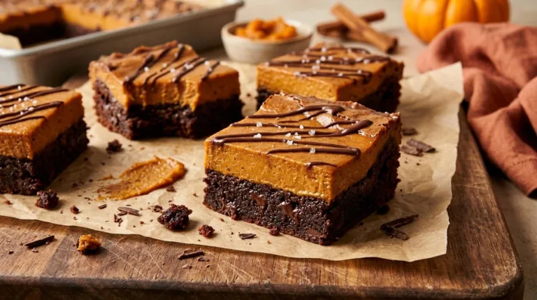 Fudgy Pumpkin Brownies with a Pumpkin Pie Layer