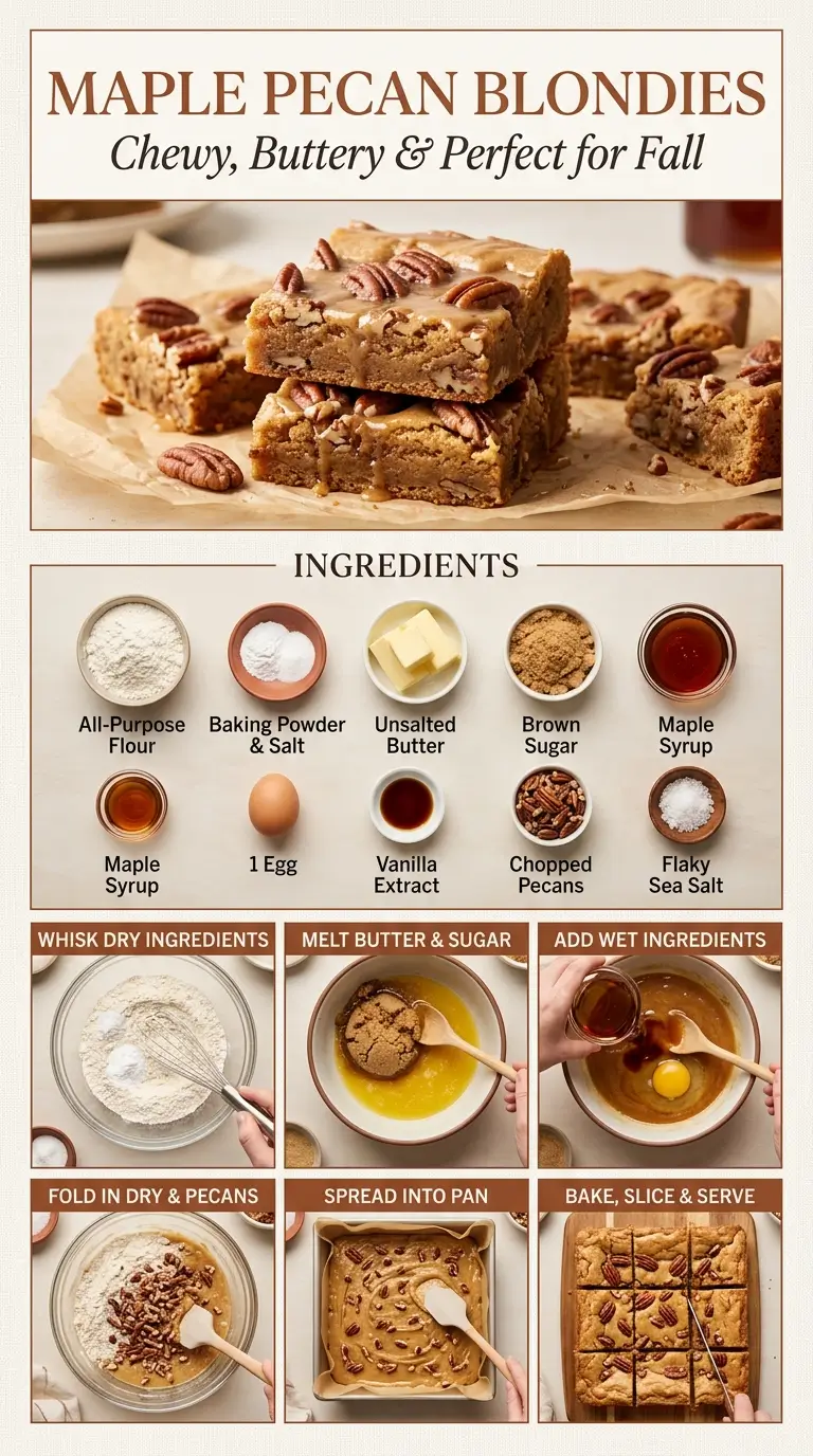 Maple Pecan Blondies preparation steps with toasted pecans