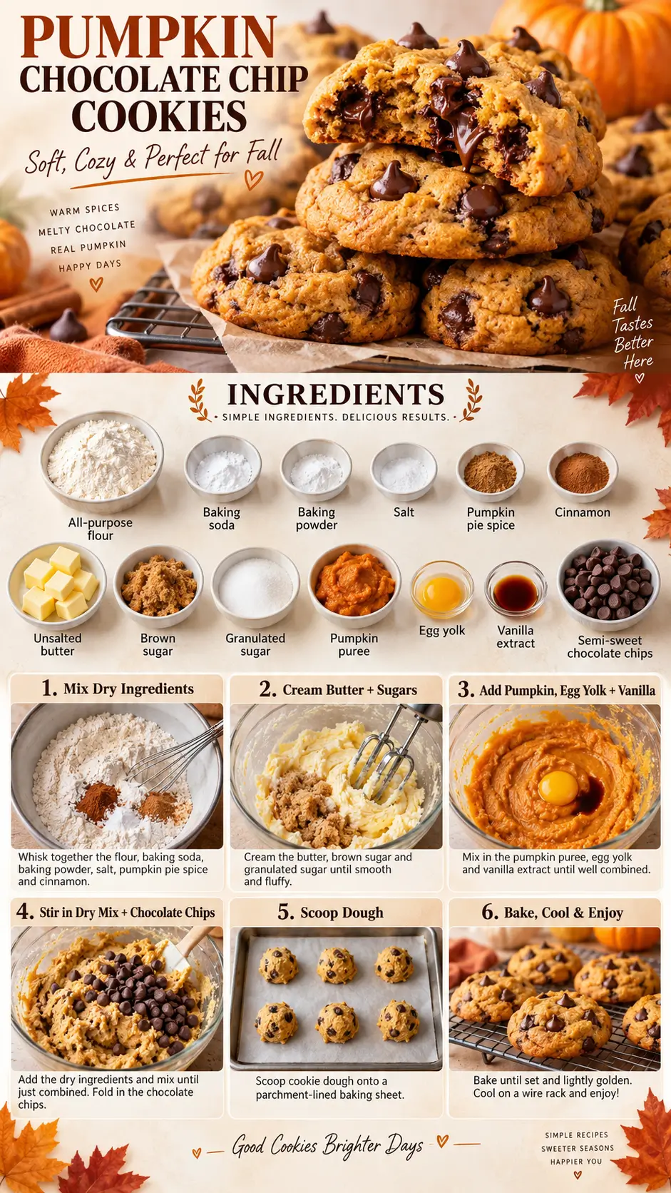 Pumpkin Chocolate Chip Cookies preparation steps with chocolate chips