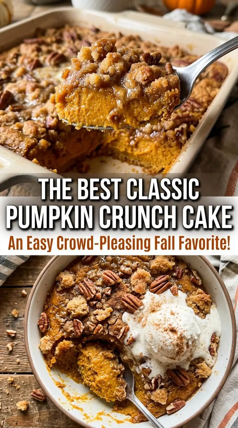 Pumpkin Crunch Cake preparation steps with cake mix topping