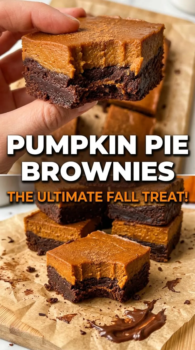 Fudgy Pumpkin Brownies with a Pumpkin Pie Layer in a baking dish