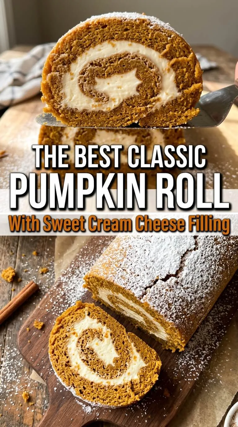 Pumpkin Roll with Cream Cheese Filling sliced into spiral rounds