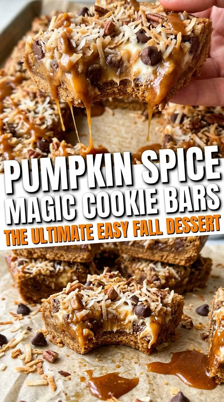Pumpkin Spice Magic Cookie Bars preparation steps with layered ingredients