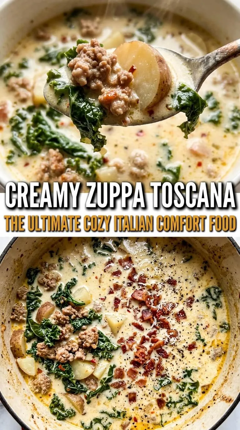 Zuppa Toscana Soup preparation steps with sausage and kale