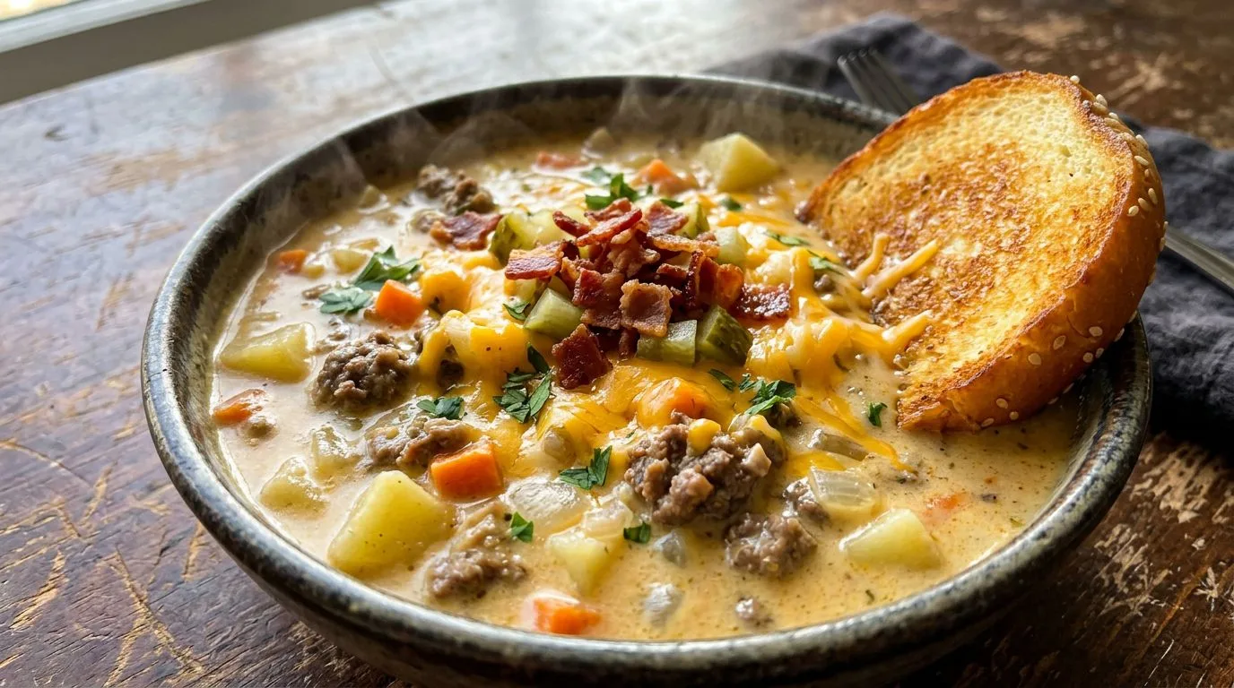 Cheeseburger Soup with Ground Beef and Cheddar - homemade recipe