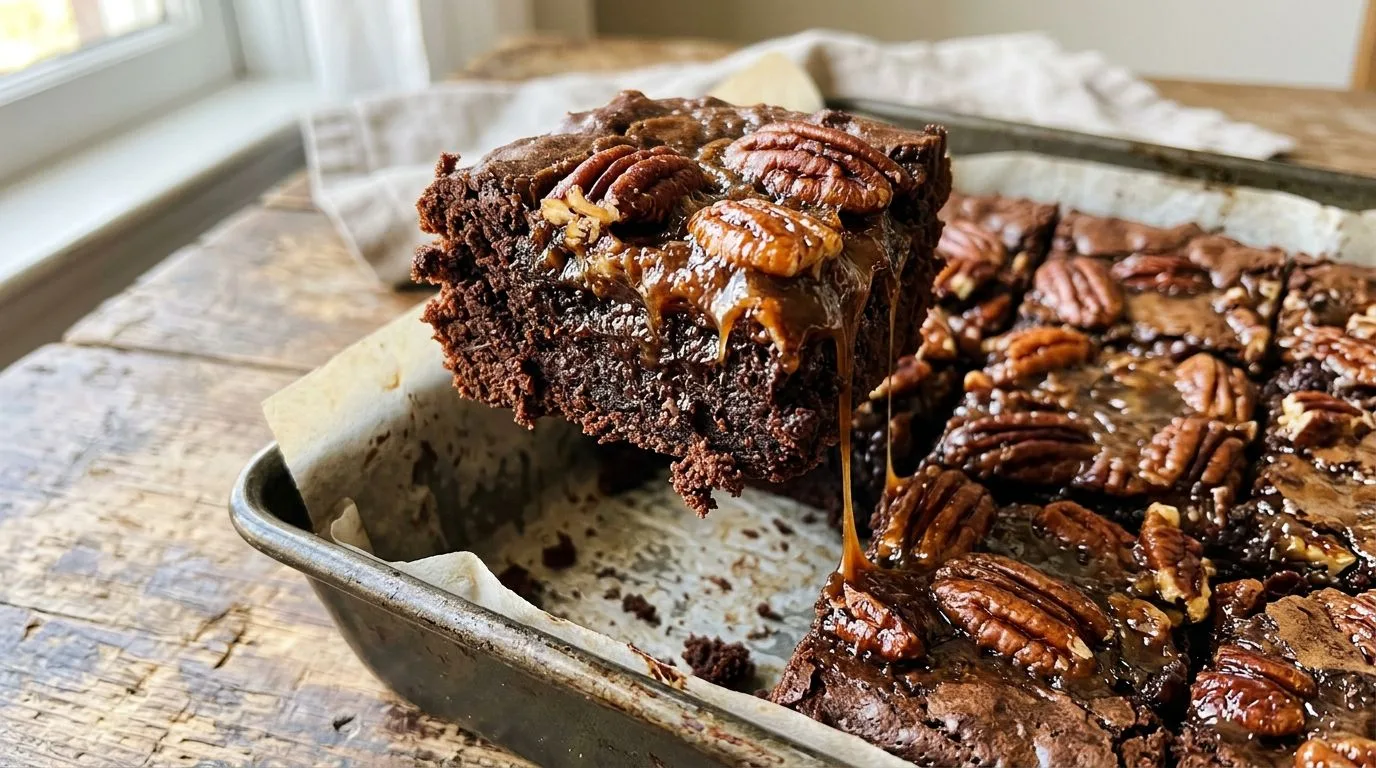 Chocolate Pecan Pie Brownies with Gooey Pecan Topping - homemade recipe