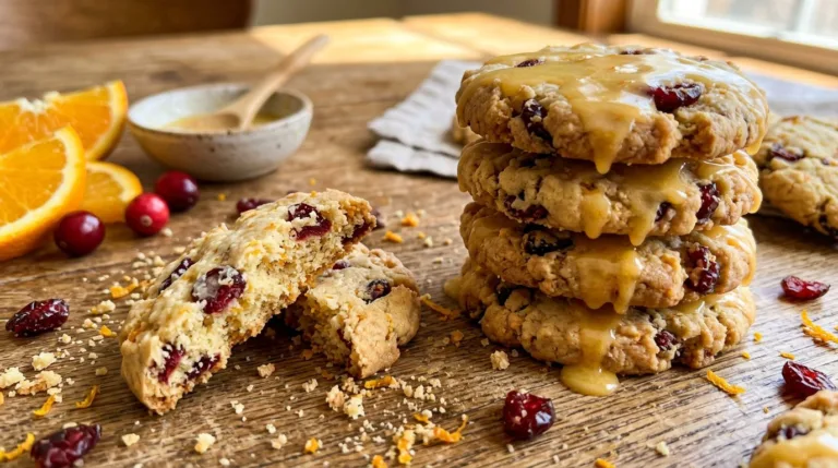 Cranberry Orange Shortbread Cookies with Orange Glaze