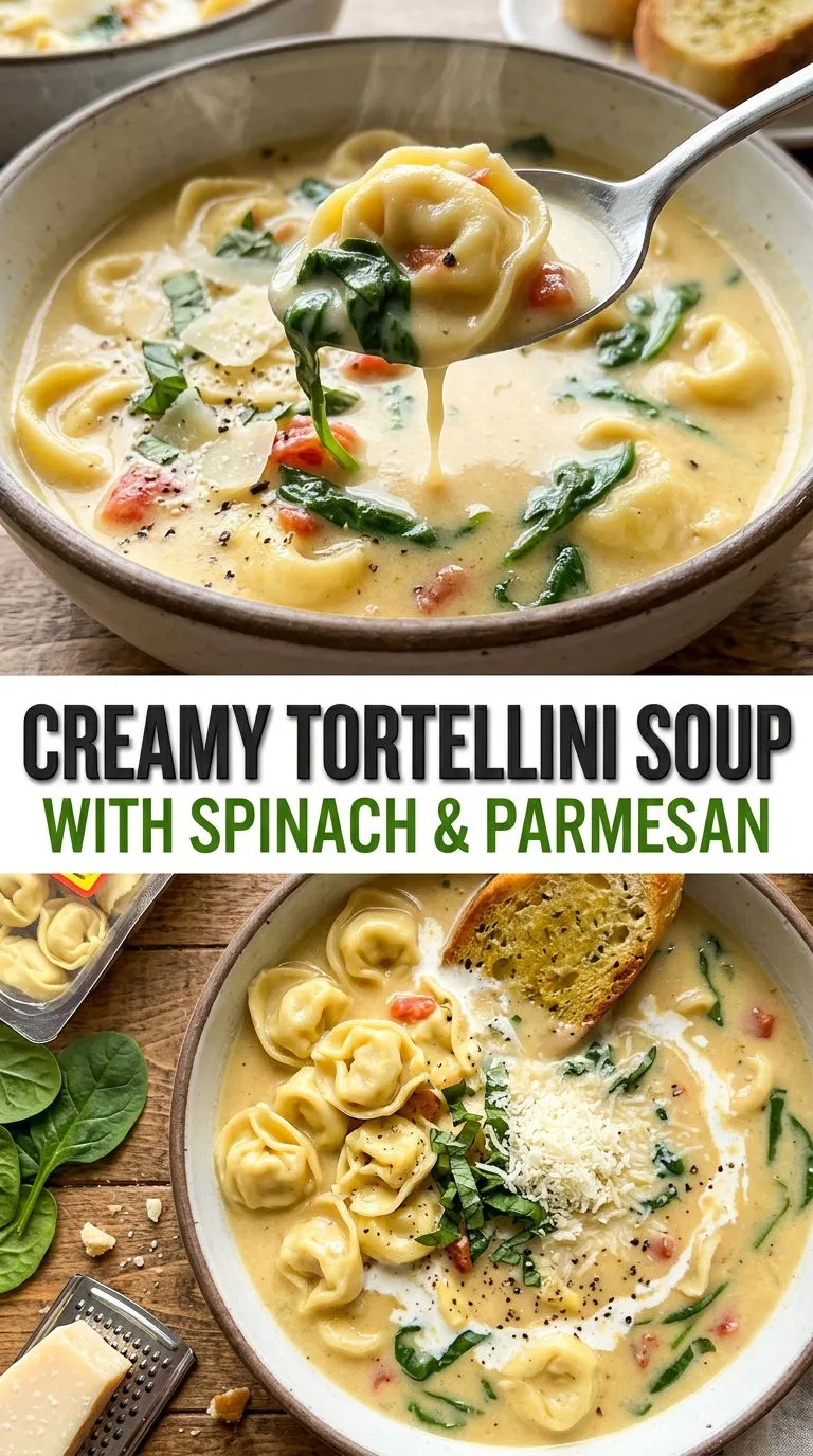creamy tortellini soup - homemade recipe Pinterest food collage