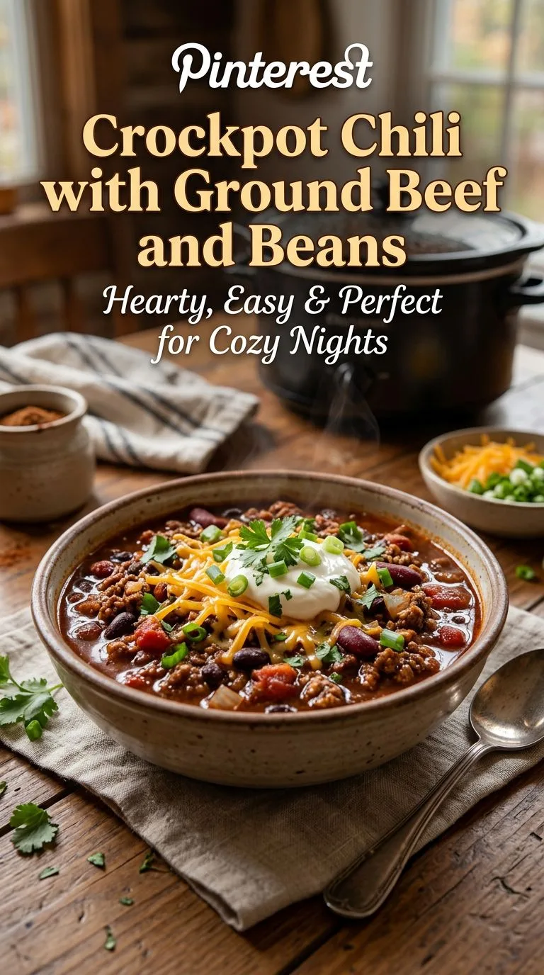 crockpot chili with ground beef and beans - recipe photo