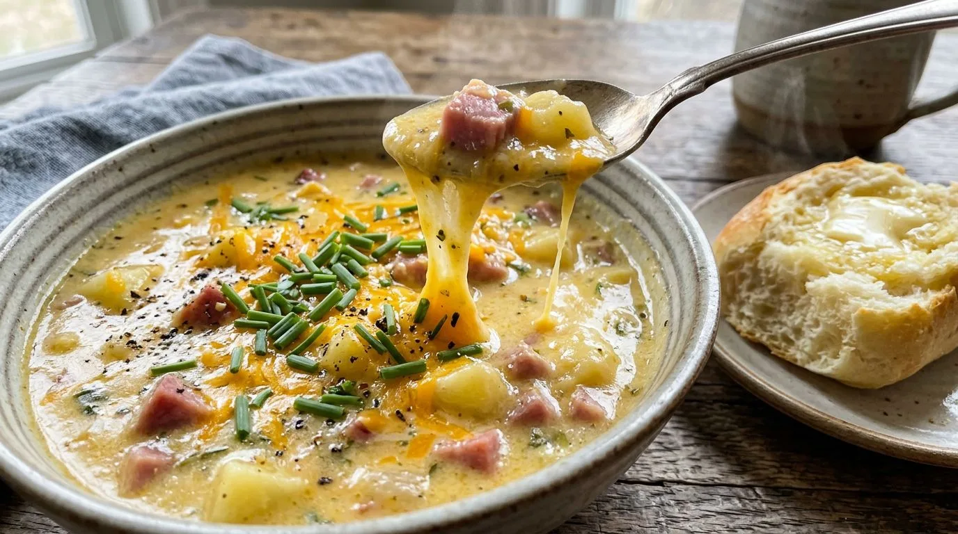 Ham and Potato Soup with Cheddar Cheese - homemade recipe