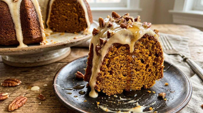 Moist Pumpkin Bundt Cake with Maple Cream Cheese Glaze