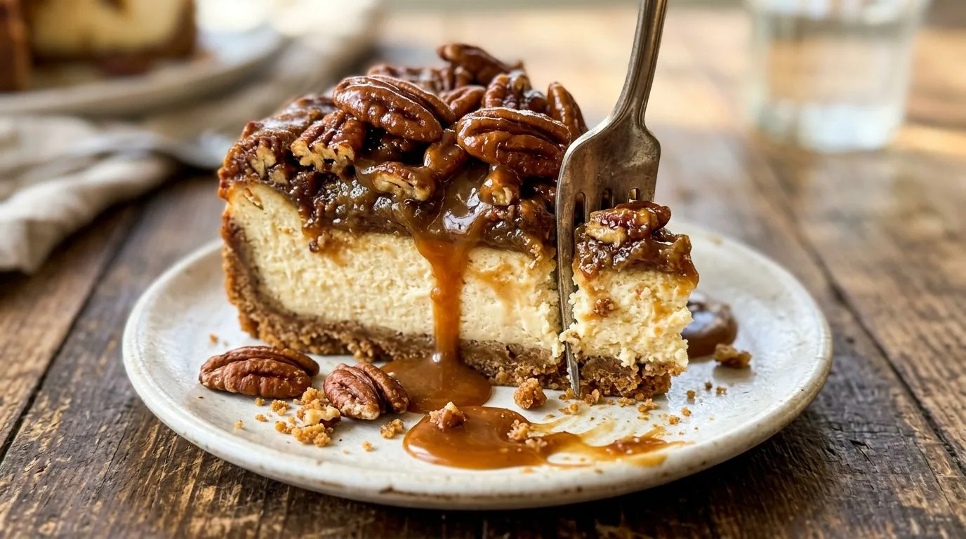 Pecan Pie Cheesecake with Caramel Pecan Topping - homemade recipe