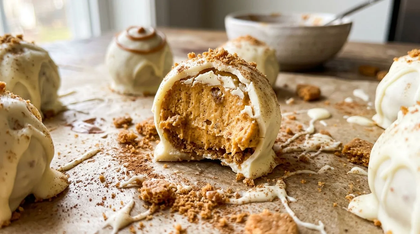 Pumpkin Pie Cheesecake Truffles with White Chocolate Coating - homemade recipe