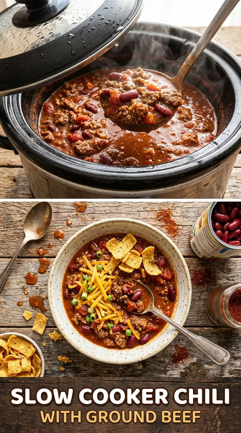 slow cooker chili with ground beef - recipe photo